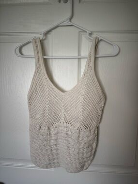 Abercrombie & Fitch Cream Crochet Knit Tank Sweater